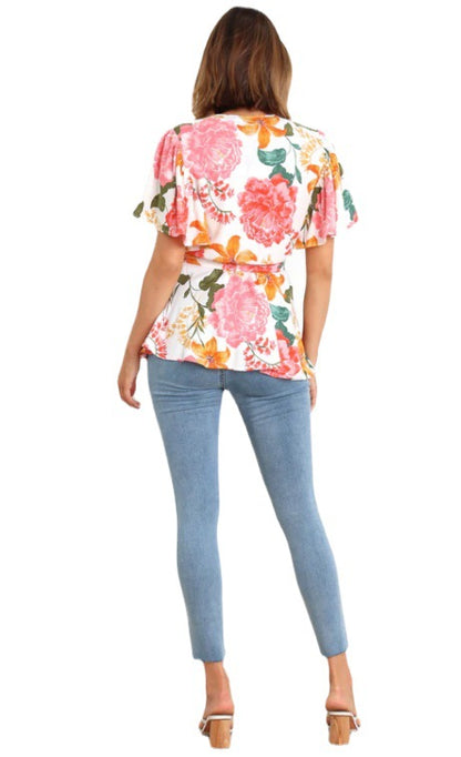 Dames Floral Peplum Blouse Chic und Stil