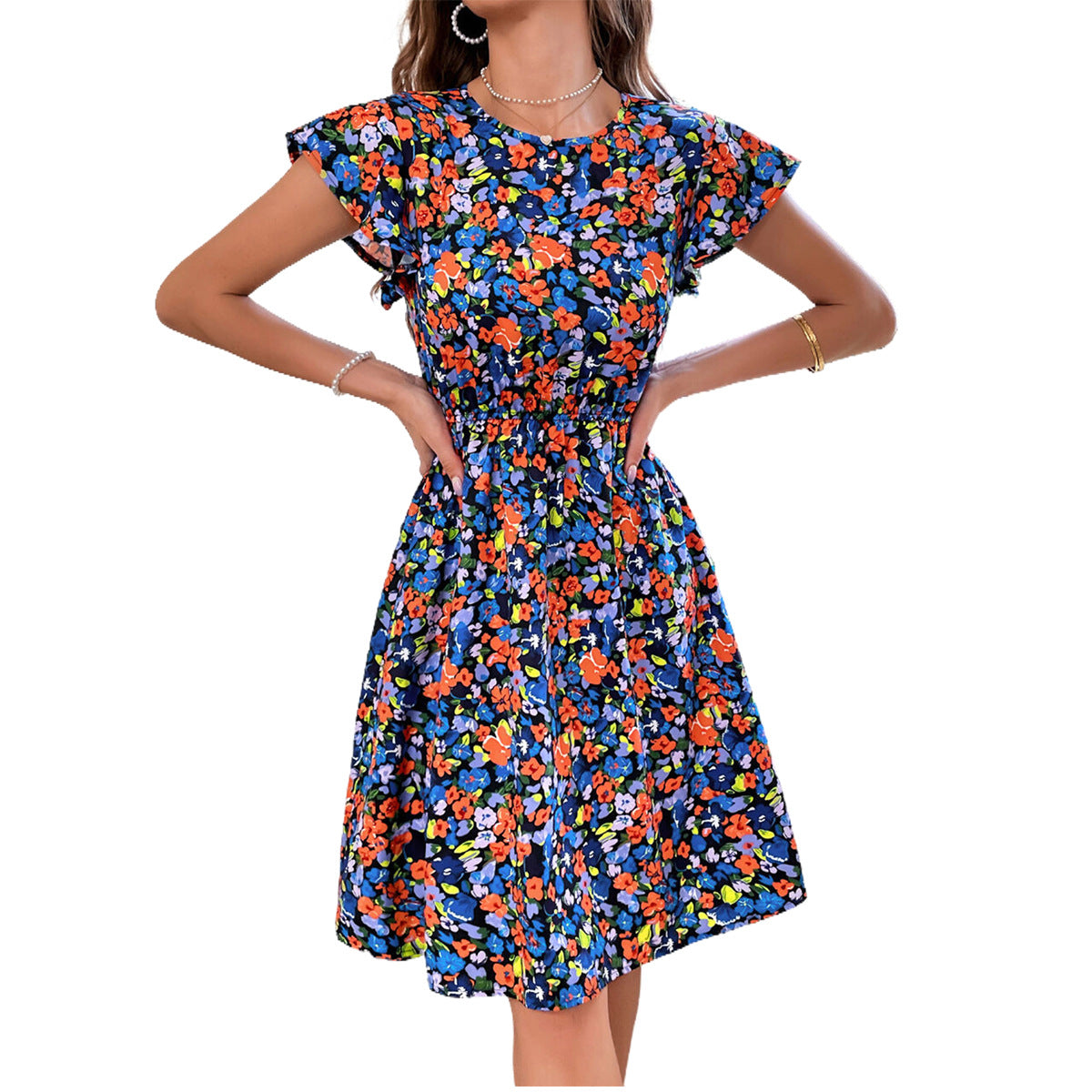 Robe d'été pour femme avec un design floral et des détails en volants Chic und Stil