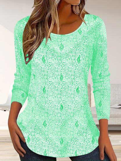 Blouse femme simple à manches longues avec design floral et encolure ronde Chic und Stil