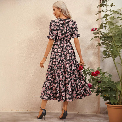 Robe maxi femme avec motifs floraux et ceinture à taille cinchable Chic und Stil
