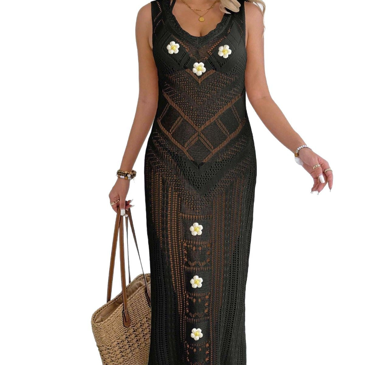 Dames Bohémien Croche Maxi Couvrant Robe Chic und Stil