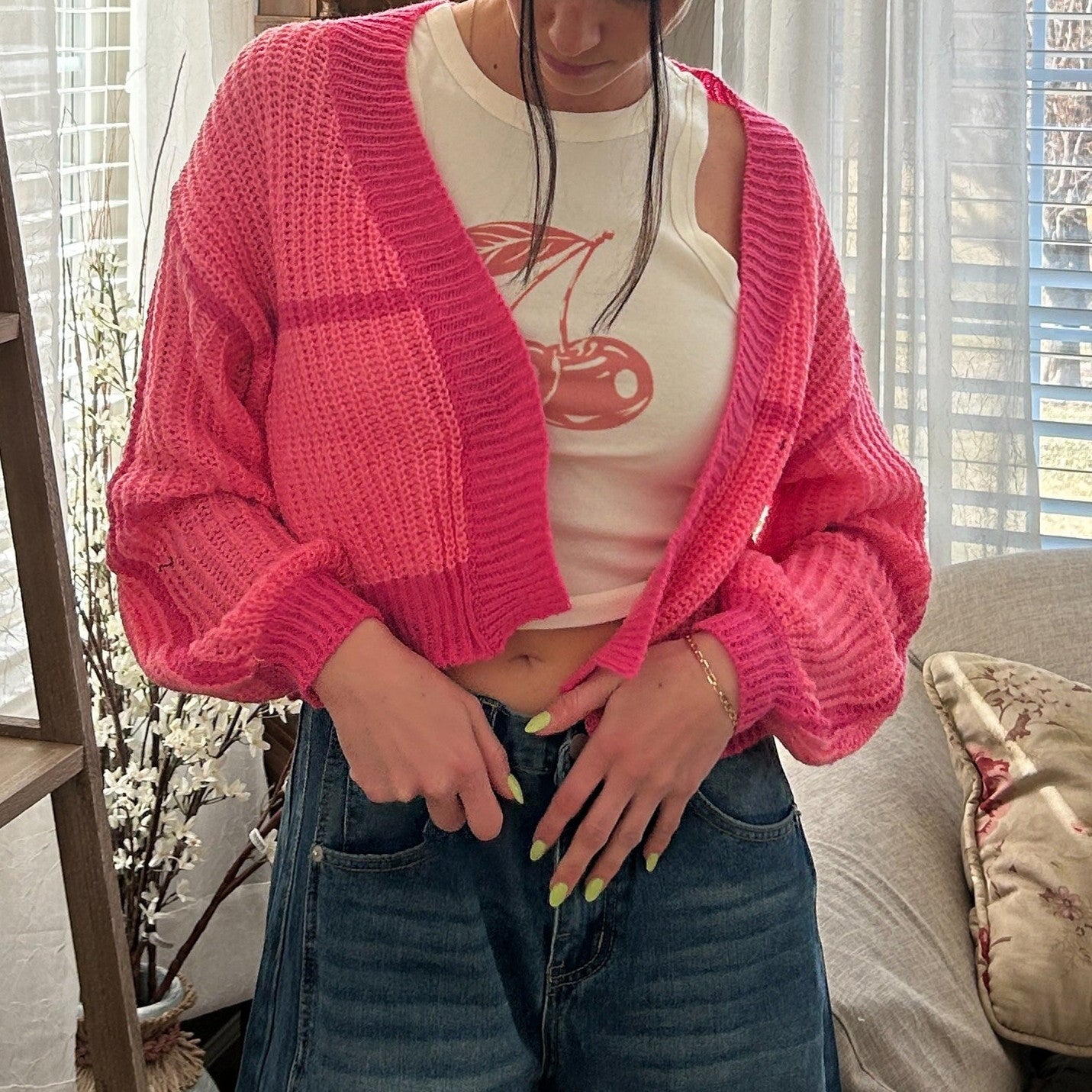 Cardigan en maille décontracté pour femmes avec des manches volumineuses et une coupe ample Chic und Stil