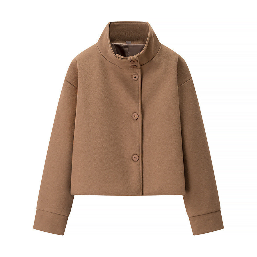 Dames élégante veste courte avec col haut et détails de bouton simples Chic und Stil