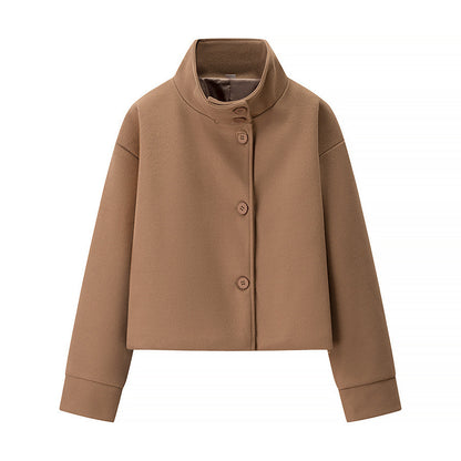 Dames élégante veste courte avec col haut et détails de bouton simples Chic und Stil