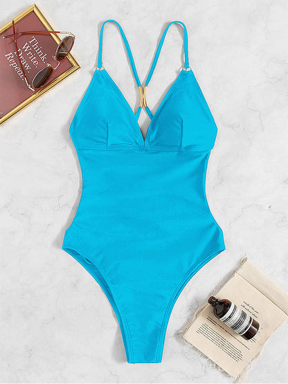 Dames Bretelles V Décolleté Maillot de Bain Chic und Stil