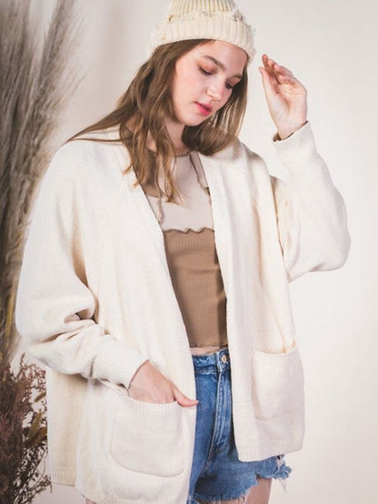 Dames Pull en tricot douillet avec poches latérales et devant ouvert Chic und Stil