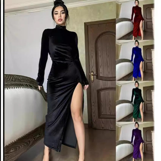 Robe enveloppante élégante pour femmes avec décolleté haut et fente latérale Chic und Stil