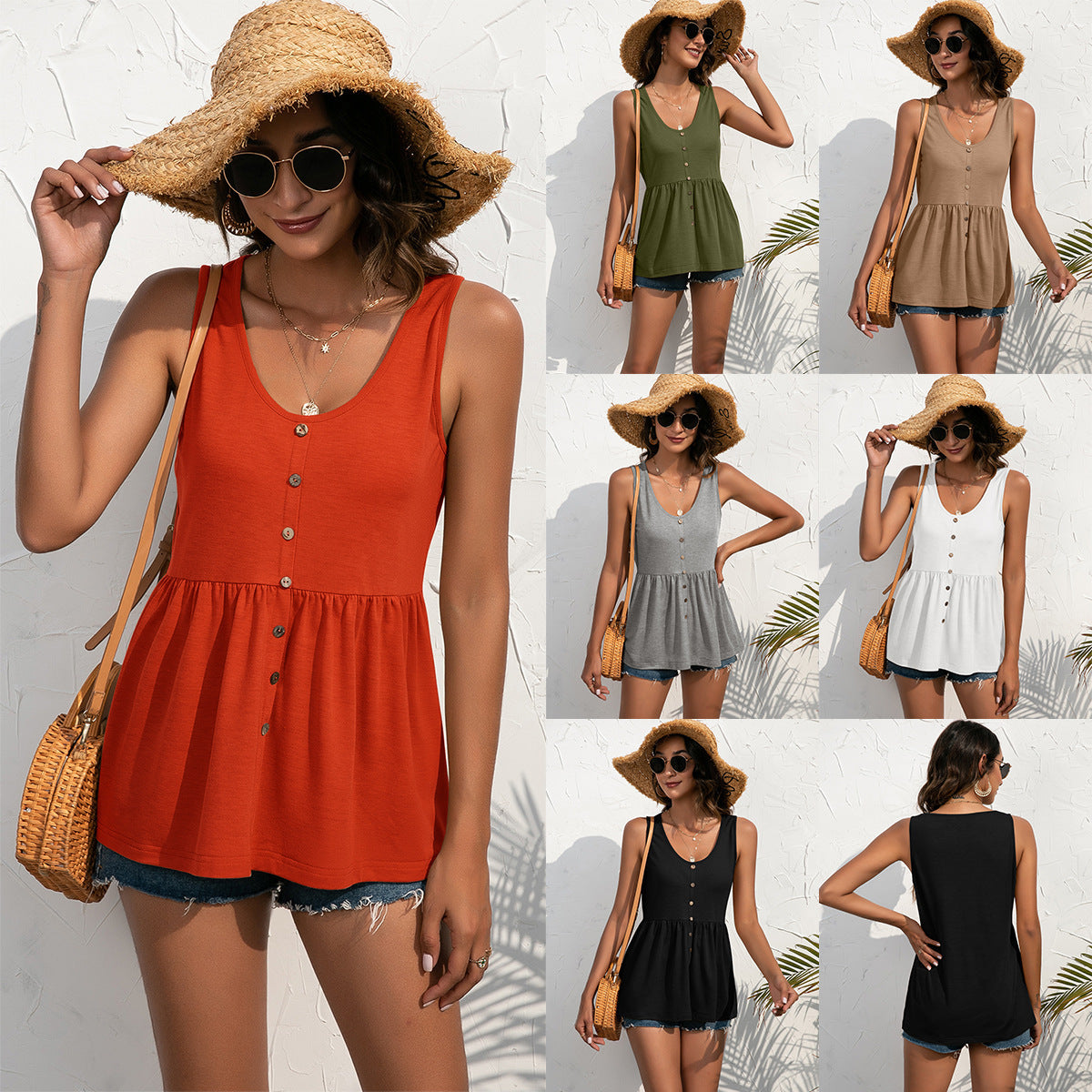 Chemisier sans manches pour femmes avec une coupe flatteuse à la taille et une patte de boutonnage Chic und Stil