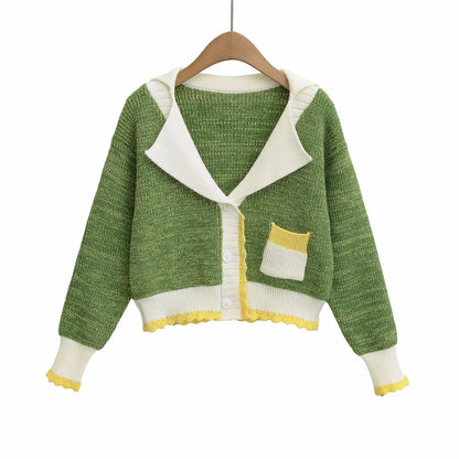 Ladies comfortable knit pullover with an elegant shawl collar and contrasting pockets Chic and Style