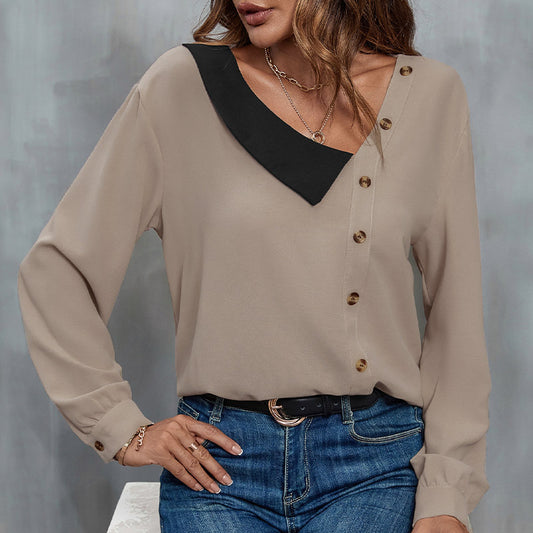 Chemisier pour femmes avec col asymétrique et détails de boutons décoratifs Chic und Stil