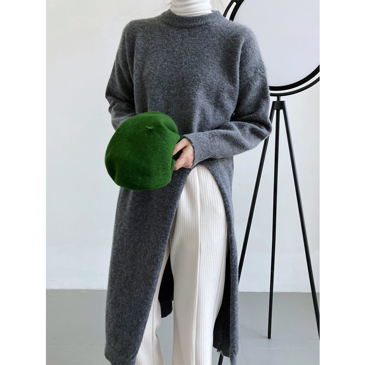 Robe en tricot élégante pour femmes avec fente latérale et coupe généreuse Chic und Stil