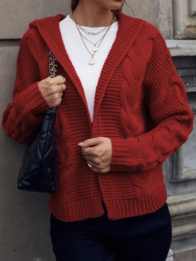 Veste en grosse maille pour femmes avec capuche et motif en relief Chic und Stil