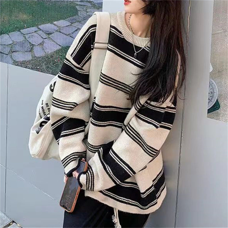 Pull en tricot décontracté pour femmes avec des rayures maritimes et une coupe ample Chic und Stil
