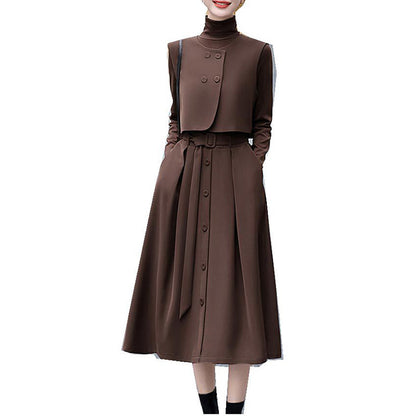 Robe midi enroulée élégante pour femme avec accents de boutons Chic und Stil