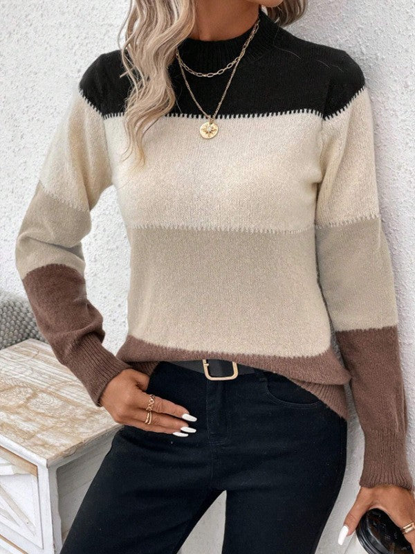 Femme pull en tricot à col rond avec des combinaisons de couleurs modernes Chic und Stil