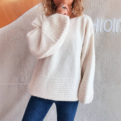 Pull en tricot douillet pour dames avec une coupe ample et des manches à volants tendance Chic und Stil