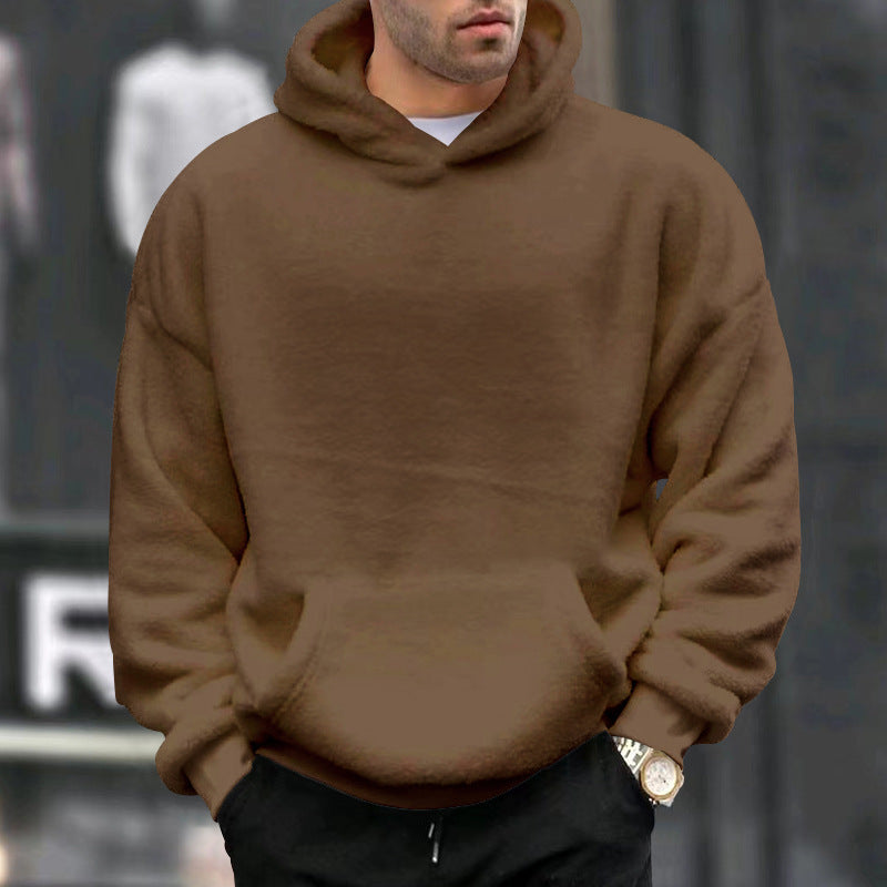 Oversized fleece pullover for men with practical pockets and hood Chic and Style