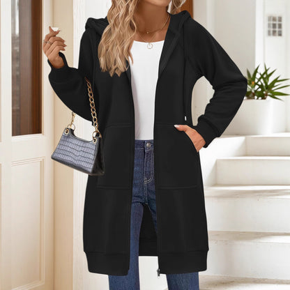 Damen Lässige Langjacke mit Kapuze und praktischen Taschen Chic und Stil