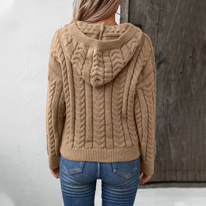 Pull à capuche en tricot pour femmes avec motif en torsades Chic und Stil