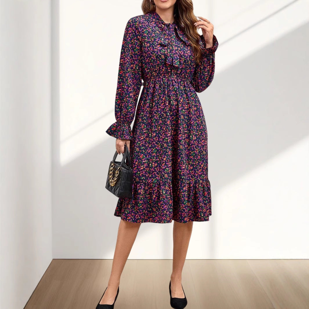 Dames Vintage Floral Midi Robe Chic und Stil
