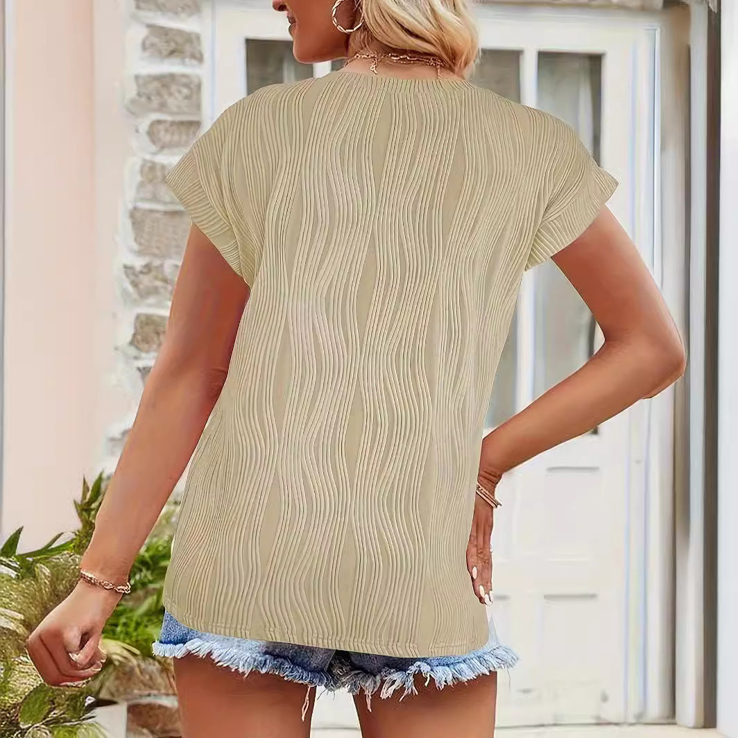 Dames Élégant haut avec motif ondulé texturé et ourlet élastique Chic und Stil