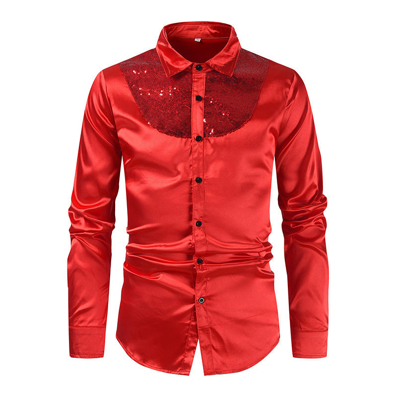 Chemise en satin élégante pour hommes avec inserts en sequins Chic und Stil
