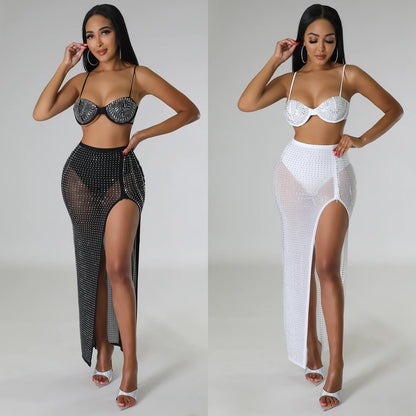 Jupe maxi pour dames avec fente haute et ornements en strass Chic und Stil