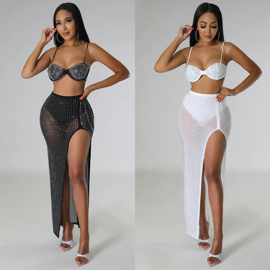 Jupe maxi pour dames avec fente haute et ornements en strass Chic und Stil