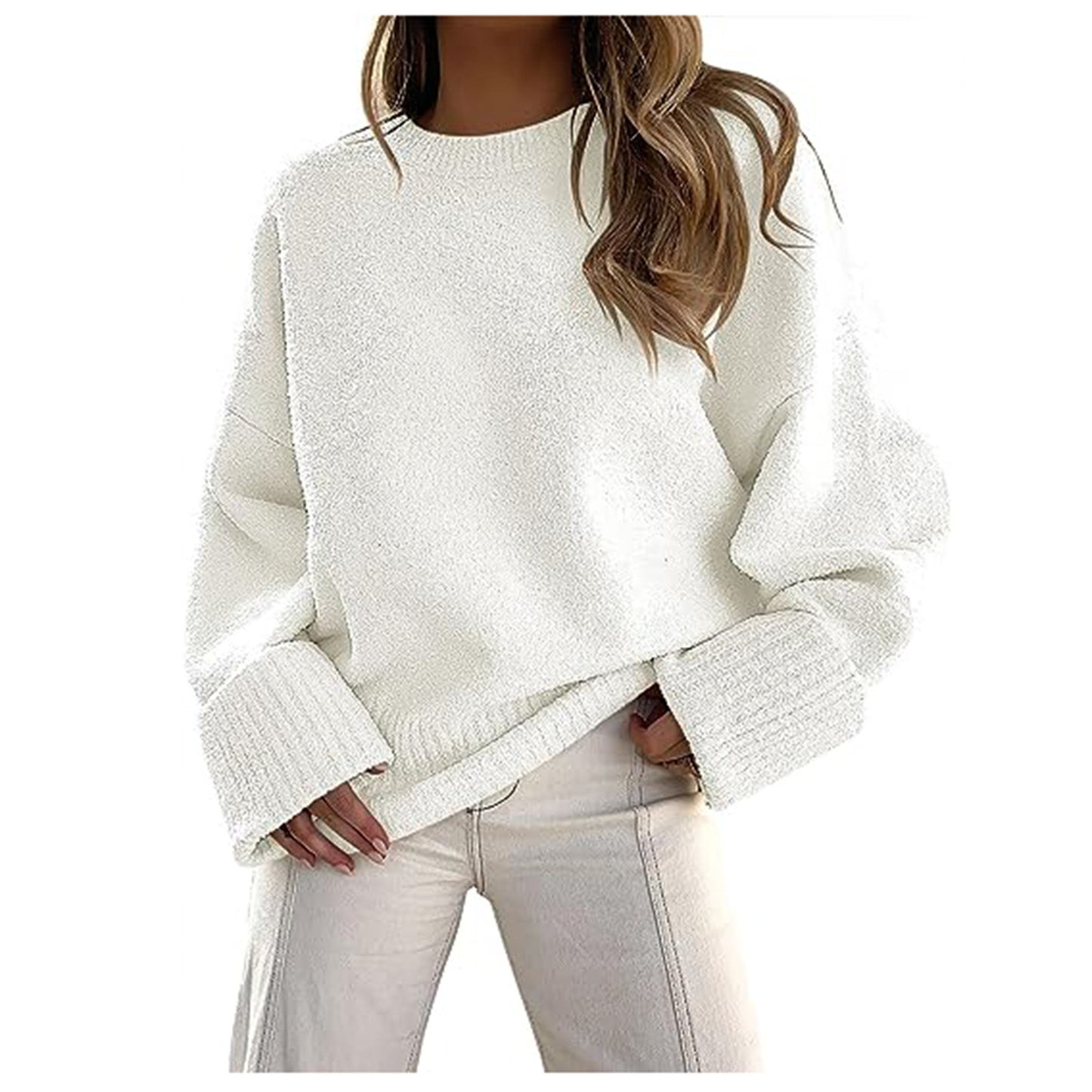 Dames Pull en laine moelleux oversized avec larges bords Chic und Stil
