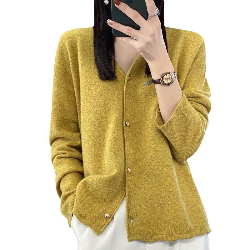 Dames Élégant Cardigan avec boutons dorés et design structuré Chic und Stil