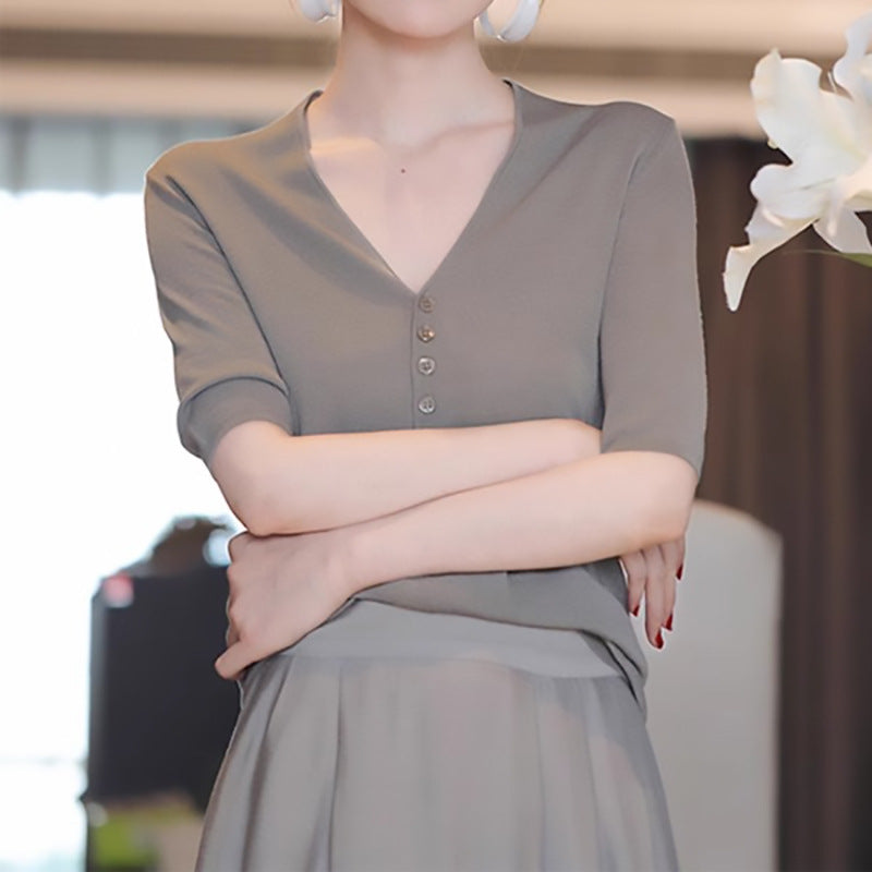 T-shirt en maille à manches courtes élégant pour femme Chic und Stil