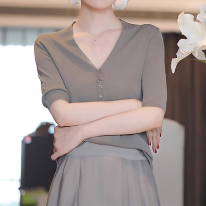 T-shirt en maille à manches courtes élégant pour femme Chic und Stil