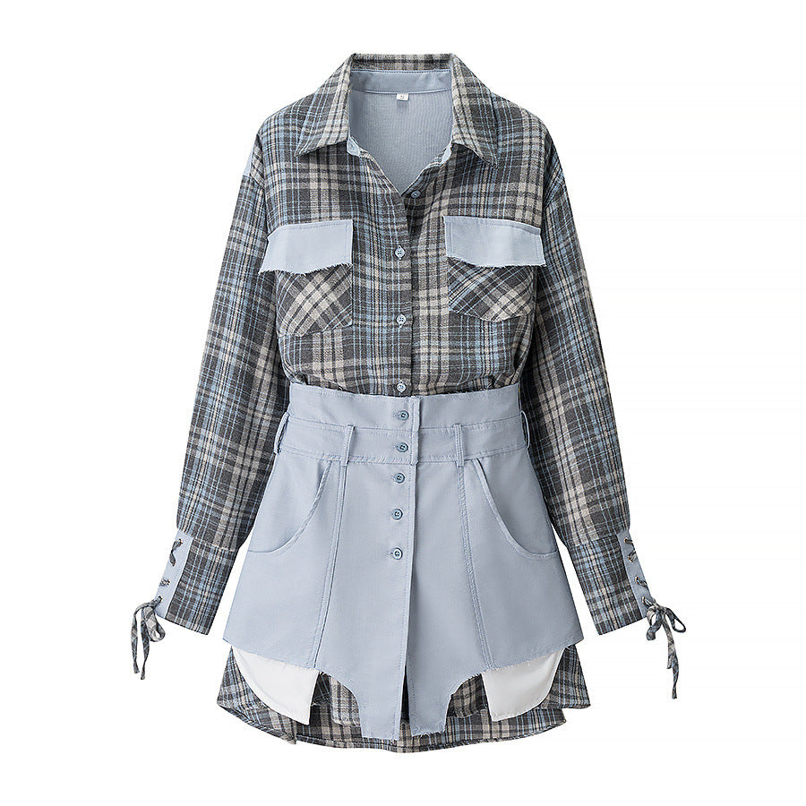Chemise à carreaux pour dames avec shorts courts Chic und Stil