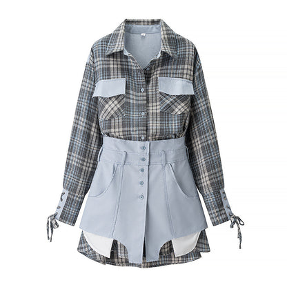 Chemise à carreaux pour dames avec shorts courts Chic und Stil