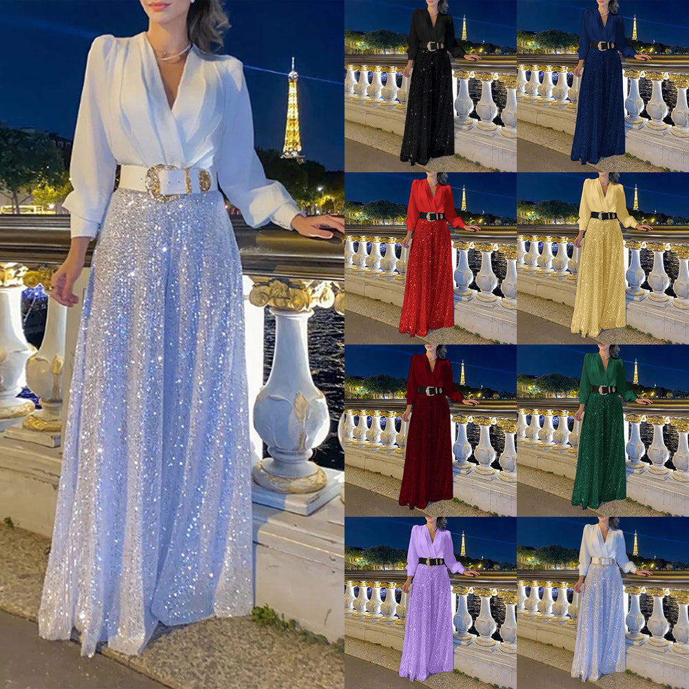 Robe de soirée glamour pour femmes avec haut scintillant et jupe évasée Chic und Stil