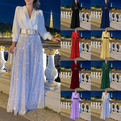 Robe de soirée glamour pour femmes avec haut scintillant et jupe évasée Chic und Stil