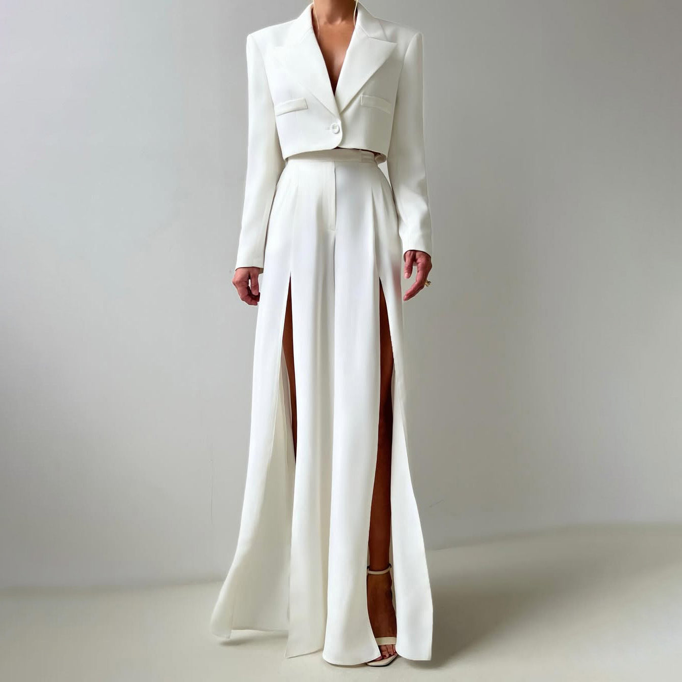 Dames élégant Crop-Blazer avec jupe maxi fendue Chic und Stil