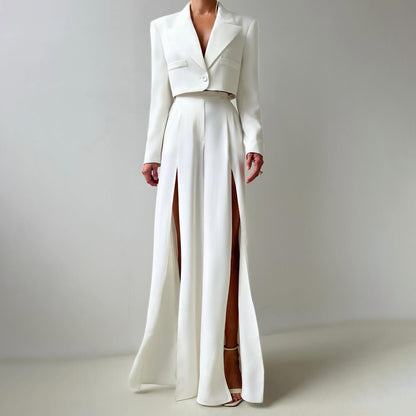 Dames élégant Crop-Blazer avec jupe maxi fendue Chic und Stil