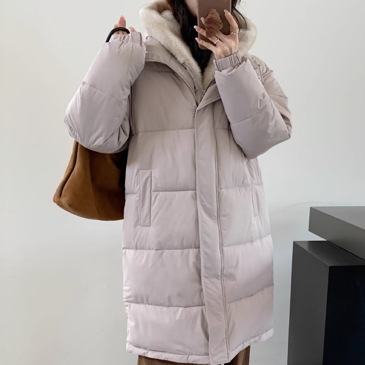 Dames élégant parka d'hiver rembourré avec col en fausse fourrure et poches pratiques Chic und Stil