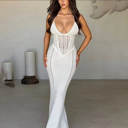 Dames Élégante Robe Maxi avec design en côte raffiné et décolleté en V profond Chic und Stil