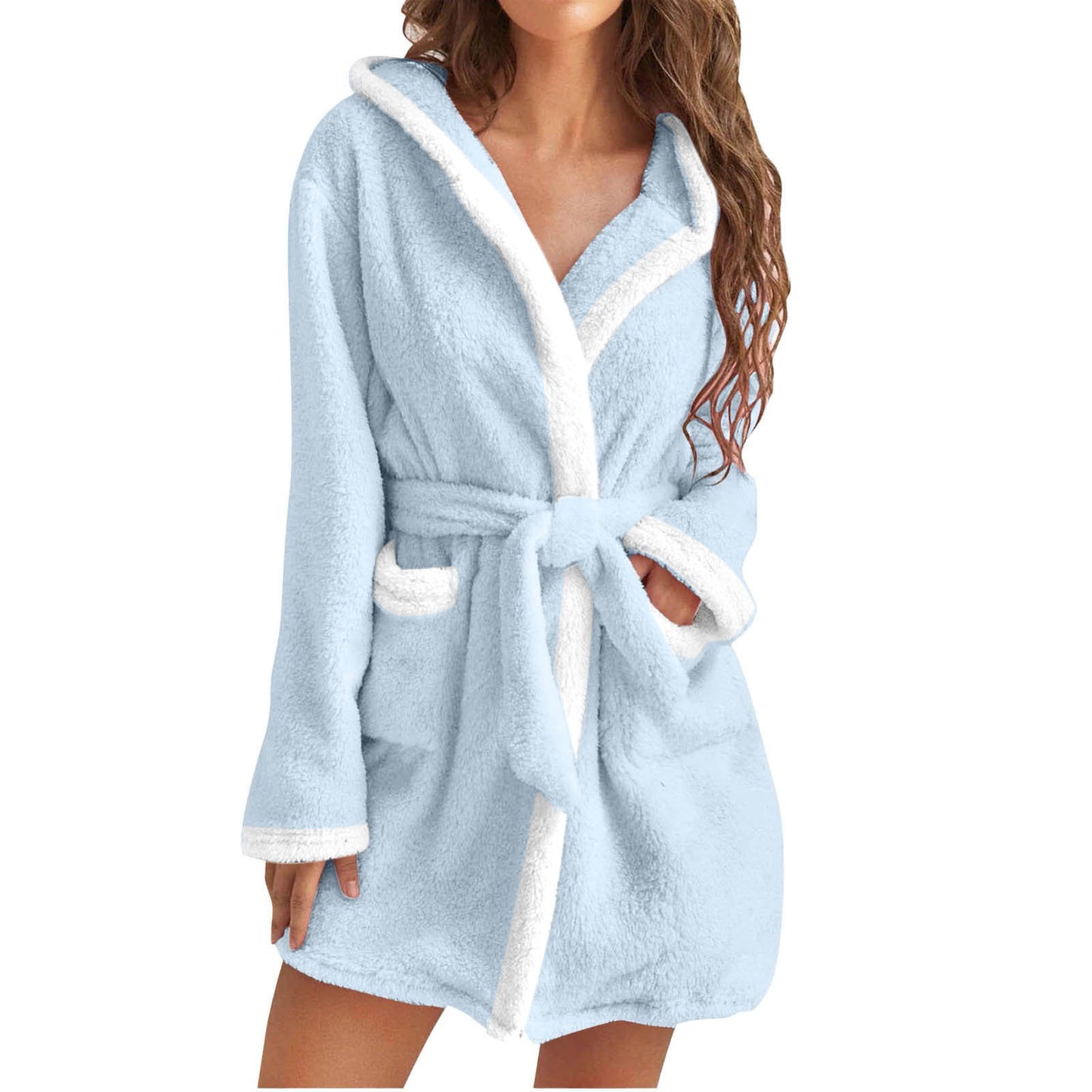 Ladies cozy fleece bathrobe with hood and pockets Chic und Stil