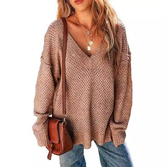 Femme Pull léger tricoté à col en V avec coupe décontractée Chic und Stil