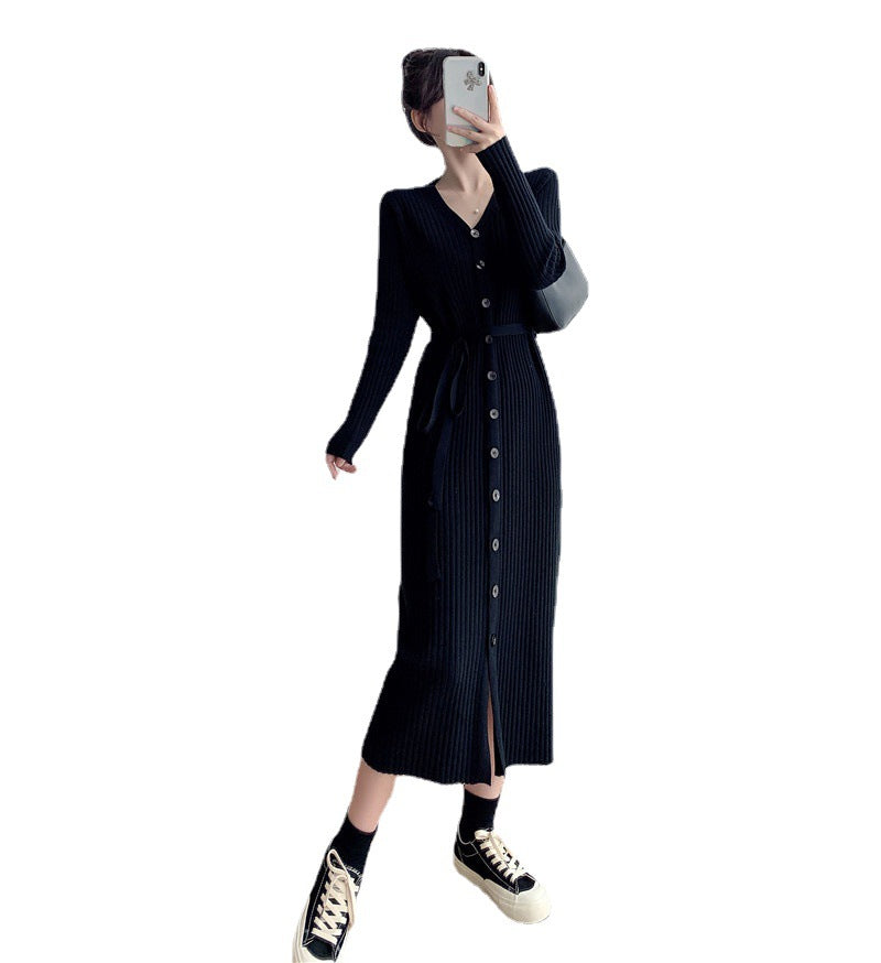 Robe cardigan élégante pour femmes avec bouton et ceinture en tissu structuré Chic und Stil