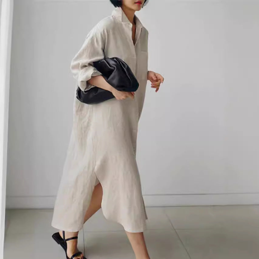 Robe chemise pour femme en lin léger avec fentes latérales Chic und Stil