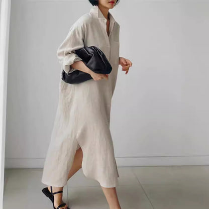 Robe chemise pour femme en lin léger avec fentes latérales Chic und Stil
