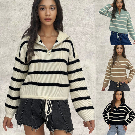 Pull femme en tricot avec col montant et cordon de serrage Chic und Stil