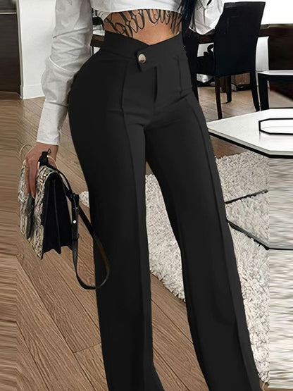 Ladies Elegant High Waist Pants with Decorative Button Details Chic and Style