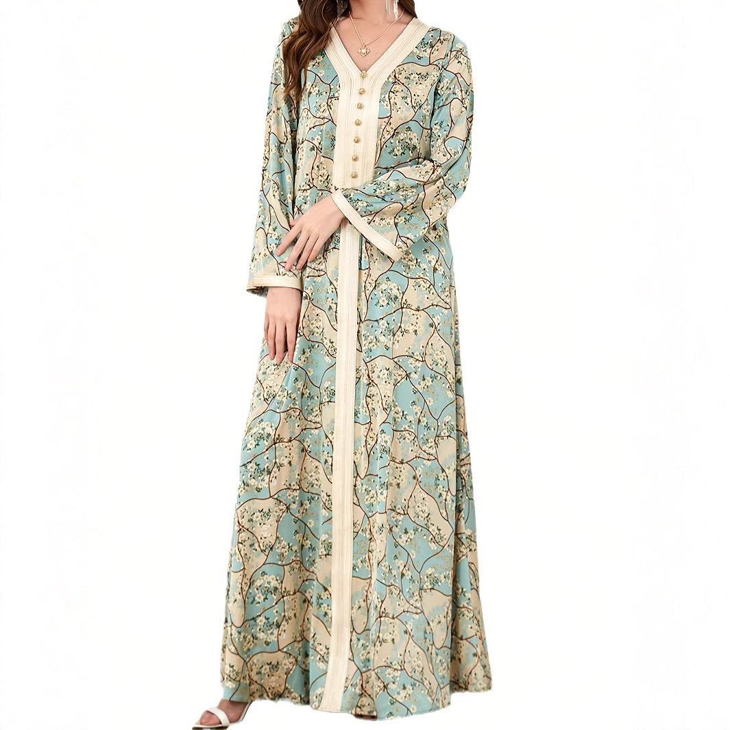 Robe maxi femme avec motif floral artistique et détails de boutons Chic und Stil