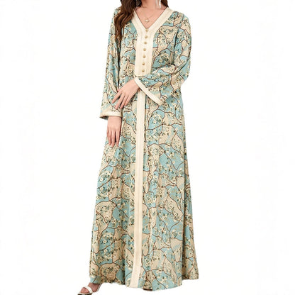 Robe maxi femme avec motif floral artistique et détails de boutons Chic und Stil