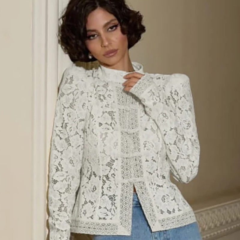 Chemisier en dentelle pour femmes avec de fins détails froncés et des manches transparentes Chic und Stil